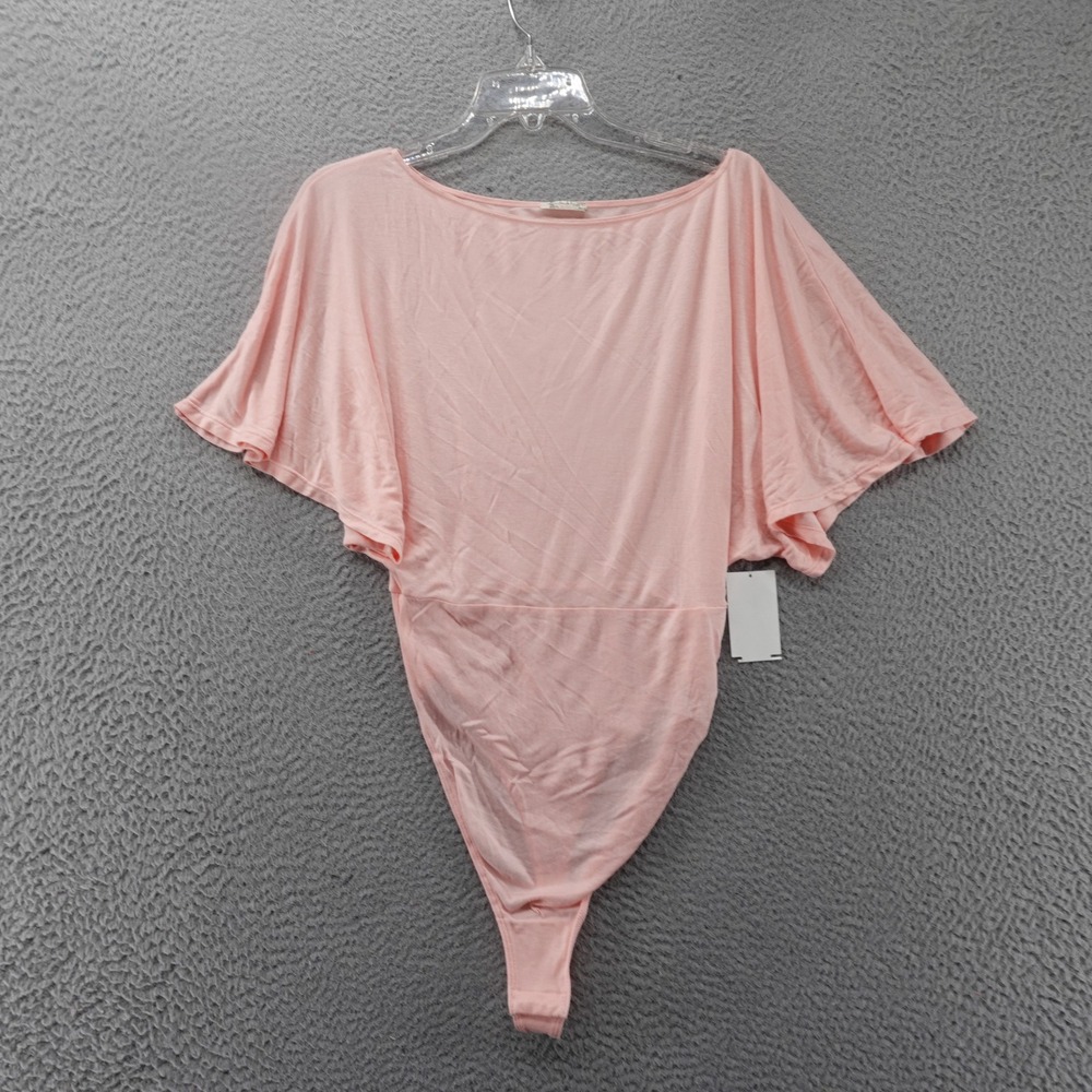 Intimately Free People Small Petite Pink Butterfly Sleeve Boat Neck Bodysuit NEW